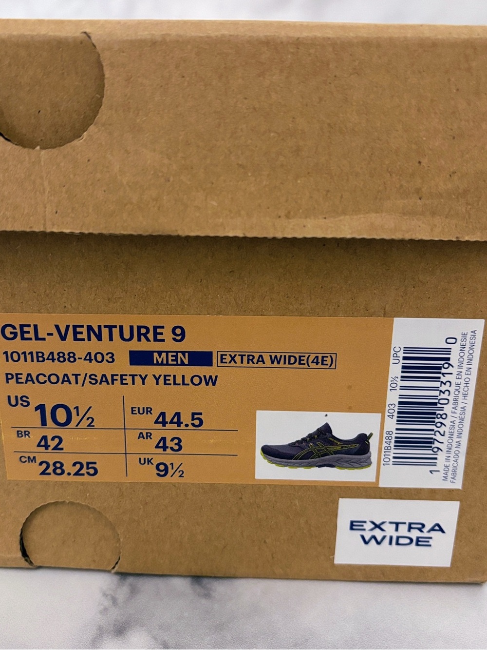 Asics Gel Venture 9 Men’s 10.5 Extra Wide (4E) Peacoat Safety Yellow NIB - Picture 11 of 11